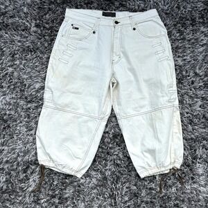 Mecca USA Mens 40 Baggy Capri Pants Off White 90s Y2K Hip Hop Skate Drawstring